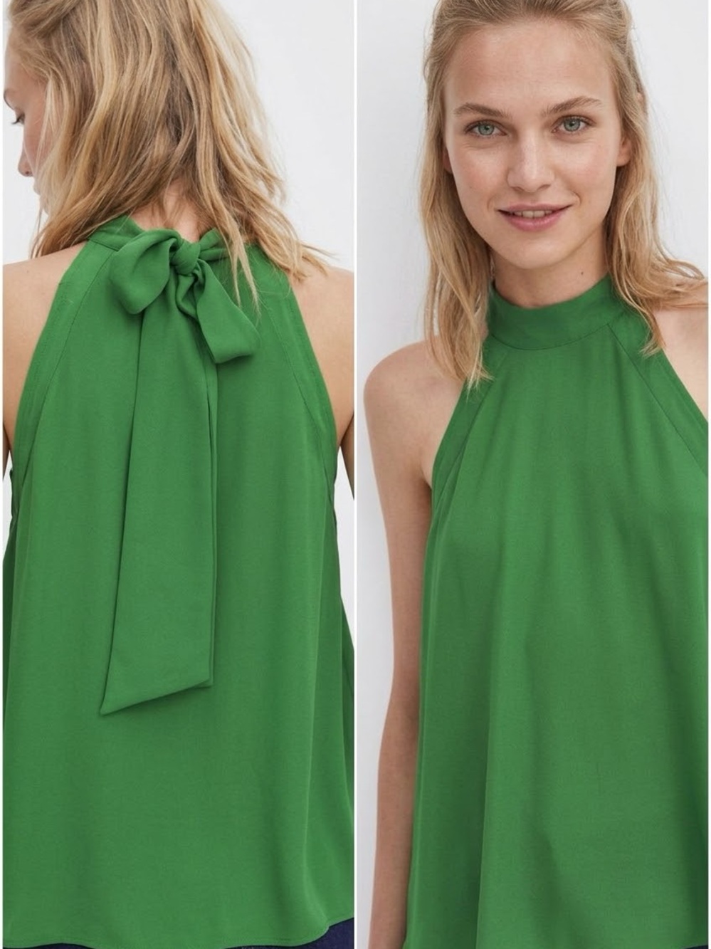 ZARA Sleeveless Green Halter Tie-Back Cami Top XS
